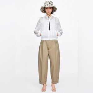 Zara Basic Women White Sheer Striped Jacket